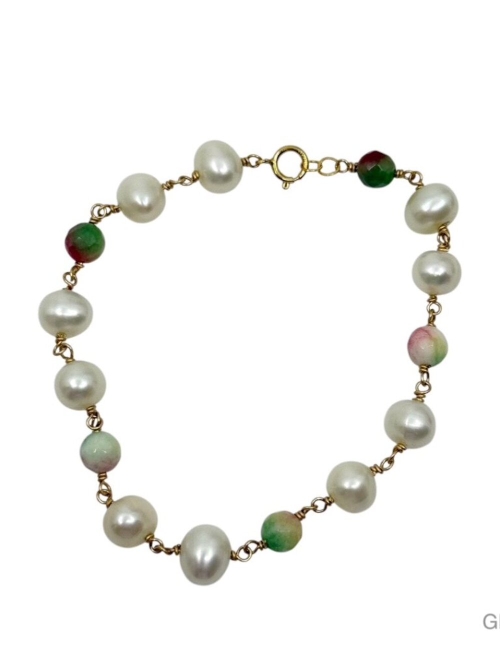 14k gold filled Pearl watermelon tourmaline bracelet - GM324